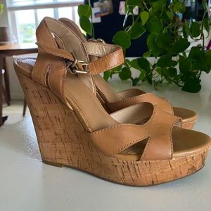 Cork Leather Tan Wedges Banana Republic